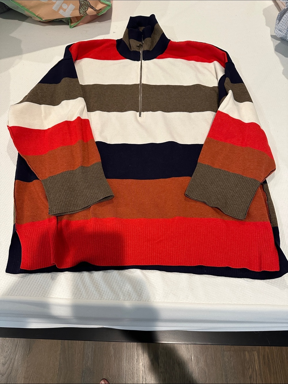 Free People Striped Zip-Up Sweater in Red, Navy, White, Brown, Orange